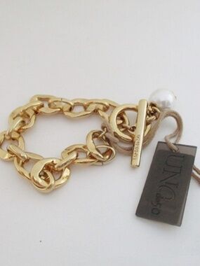 UNO DE 50 - Links and Cultivated Pearl Charm Bracelet